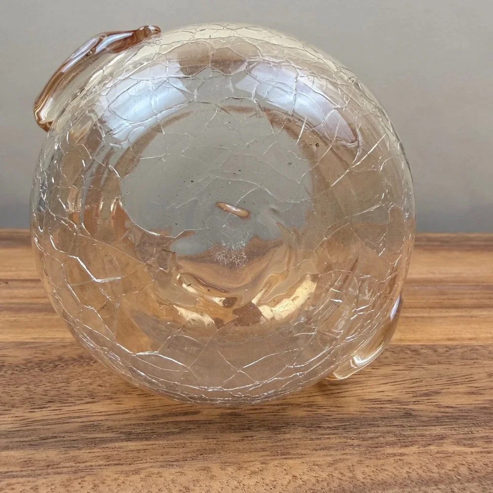 Vintage‎ Amber Crackle Glass Owl Votive Holder Yellow Iridescent Bird 4 inch